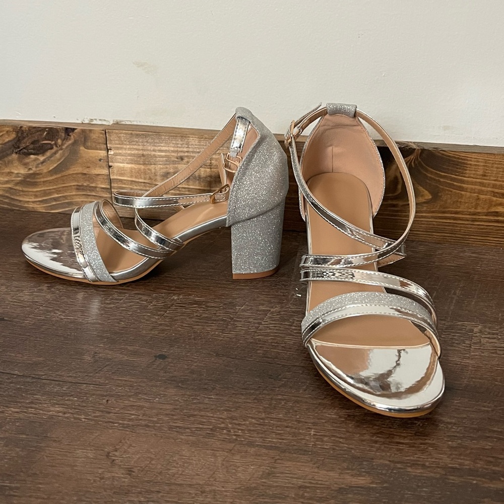 3in silver (part shiny /part sparkly) high heels size 6.5